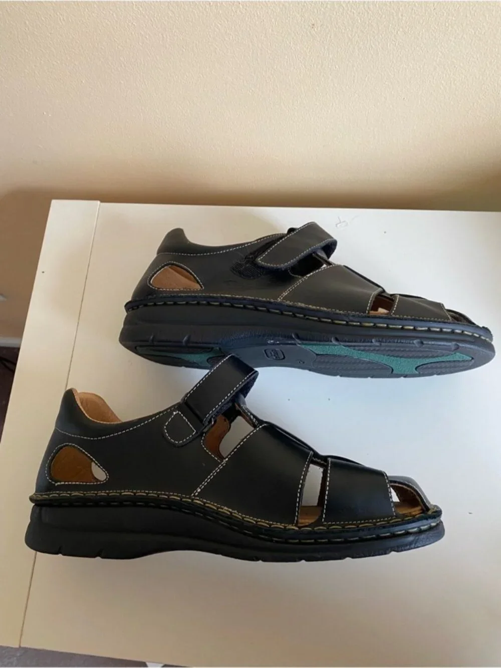 Portofino Black Leather Fisherman Sandals Comfort Walking Shoes EU 42 Adjustable